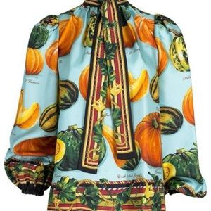 Dolce & Gabbana Twill Blouse with Pumpkin Print- SZ 44 (US 6)